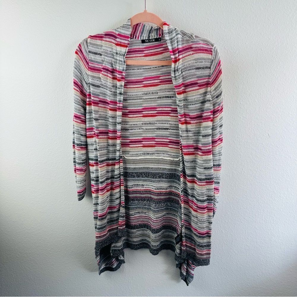 Nic & Zoe Linen Blend Striped Open Cardigan Size XS